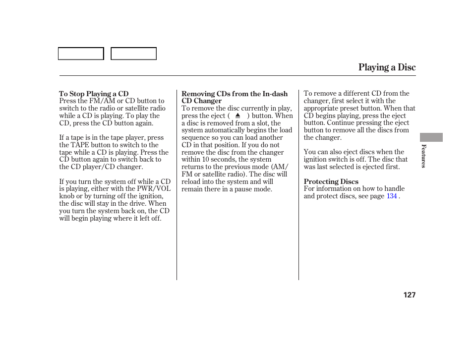 Playing a disc | HONDA 2006 CR-V - Owner's Manual User Manual | Page 130 / 274