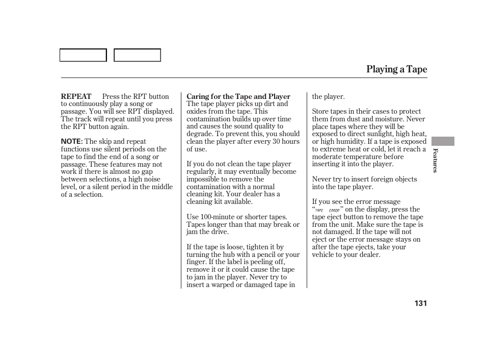 Playing a tape | HONDA 2006 CR-V - Owner's Manual User Manual | Page 134 / 274