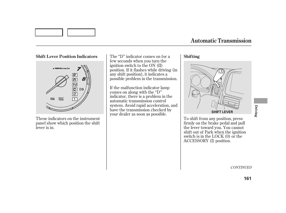 Automatic transmission | HONDA 2006 CR-V - Owner's Manual User Manual | Page 164 / 274