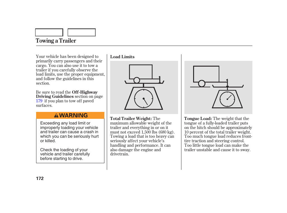 Towing a trailer | HONDA 2006 CR-V - Owner's Manual User Manual | Page 175 / 274