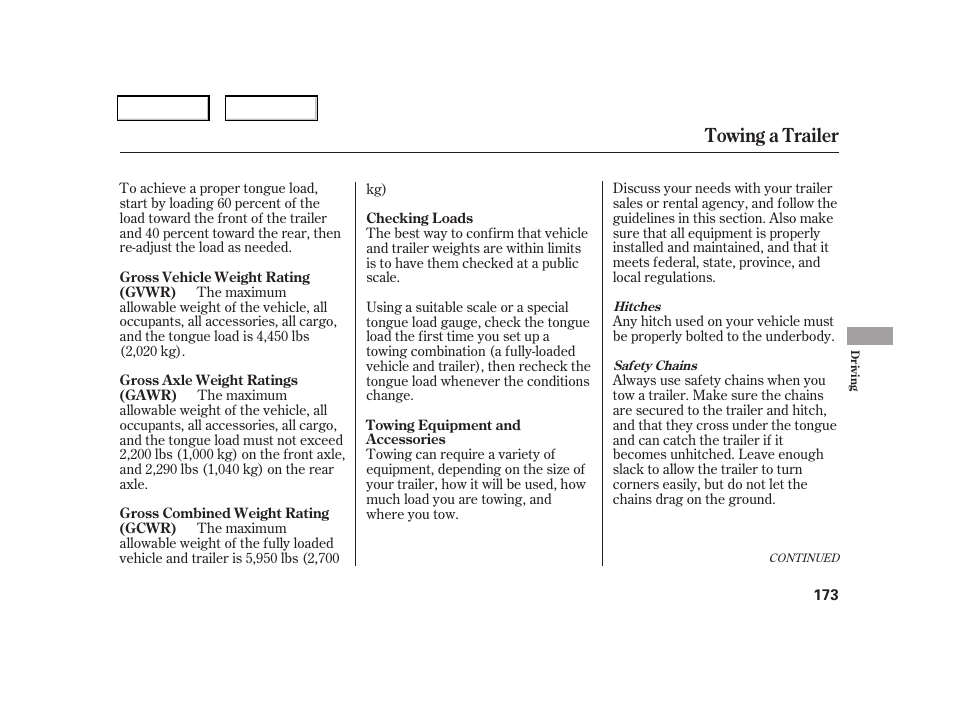 Towing a trailer | HONDA 2006 CR-V - Owner's Manual User Manual | Page 176 / 274