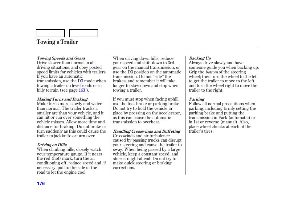 Towing a trailer | HONDA 2006 CR-V - Owner's Manual User Manual | Page 179 / 274