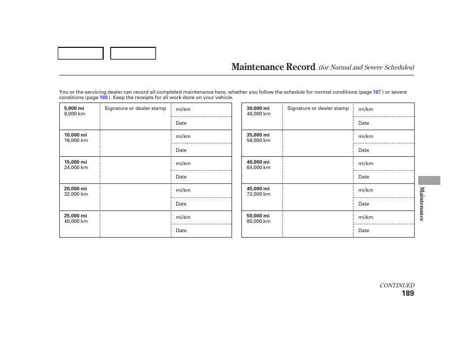 Maintenance record | HONDA 2006 CR-V - Owner's Manual User Manual | Page 192 / 274