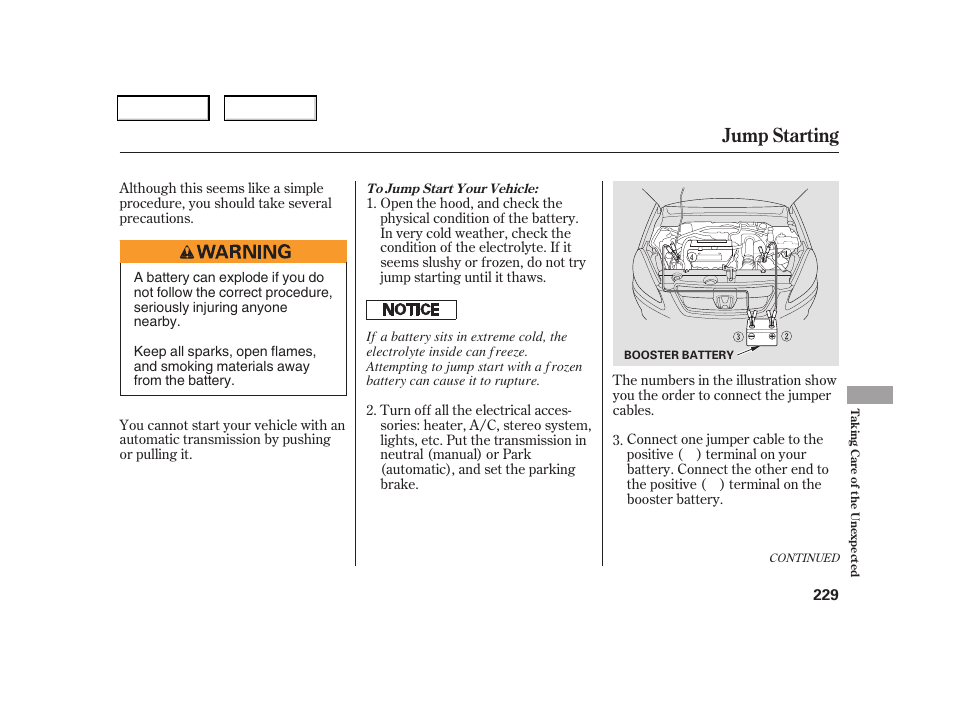Jump starting | HONDA 2006 CR-V - Owner's Manual User Manual | Page 232 / 274
