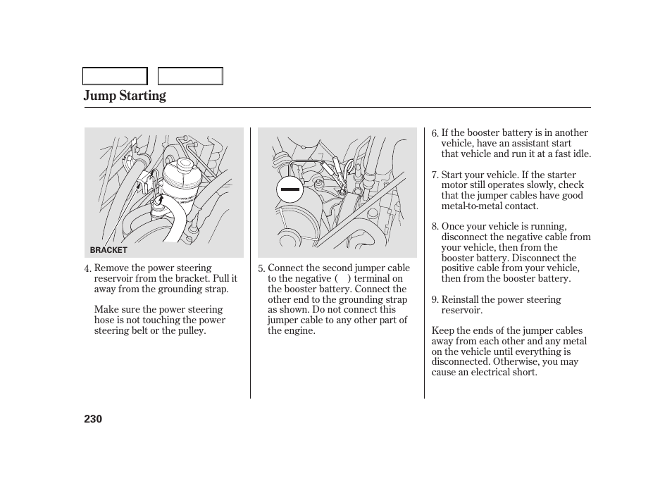 Jump starting | HONDA 2006 CR-V - Owner's Manual User Manual | Page 233 / 274