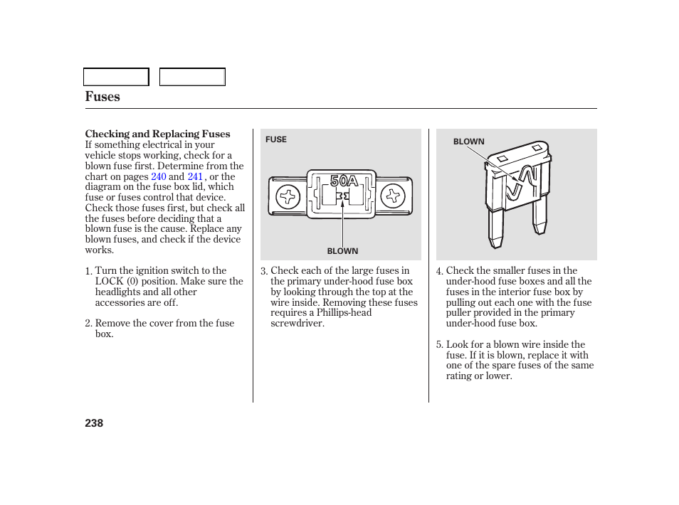 Fuses | HONDA 2006 CR-V - Owner's Manual User Manual | Page 241 / 274
