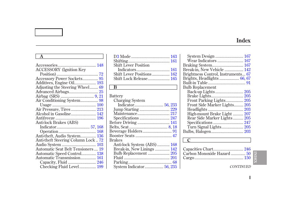 Index | HONDA 2006 CR-V - Owner's Manual User Manual | Page 264 / 274