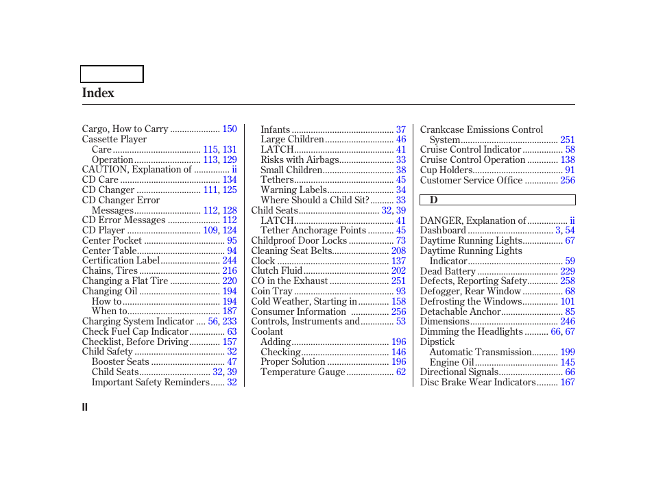 Index | HONDA 2006 CR-V - Owner's Manual User Manual | Page 265 / 274