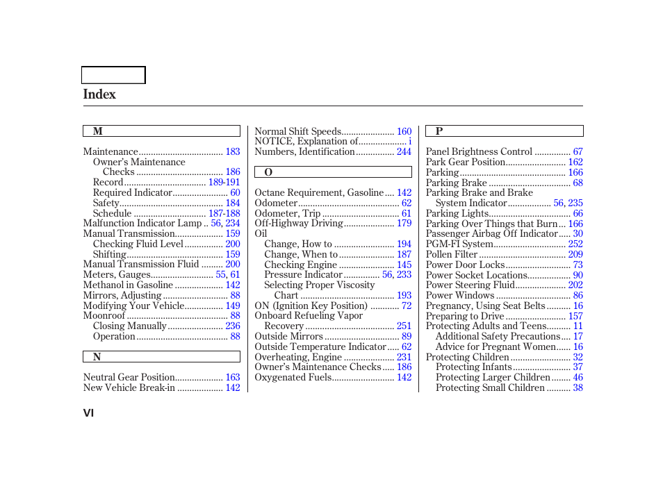 Index | HONDA 2006 CR-V - Owner's Manual User Manual | Page 269 / 274