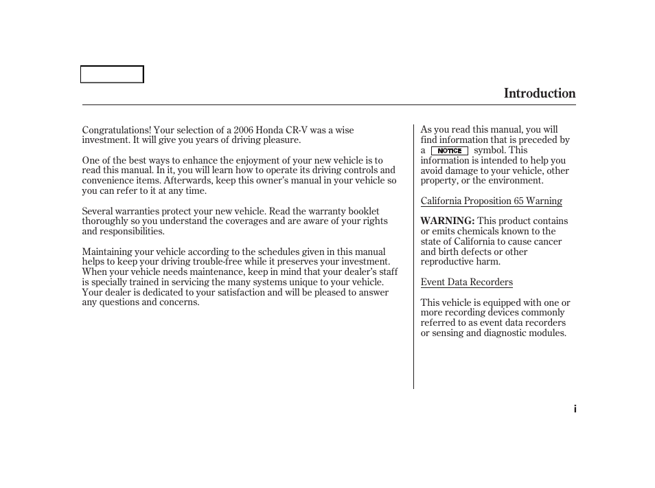 Introduction | HONDA 2006 CR-V - Owner's Manual User Manual | Page 3 / 274