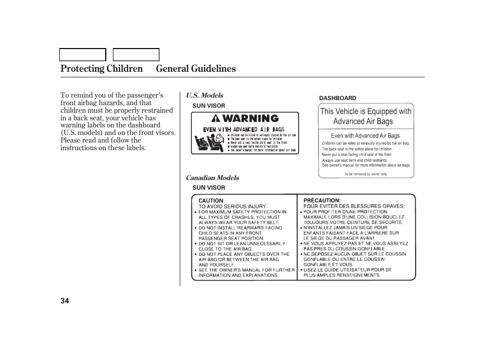 Protecting children general guidelines | HONDA 2006 CR-V - Owner's Manual User Manual | Page 37 / 274