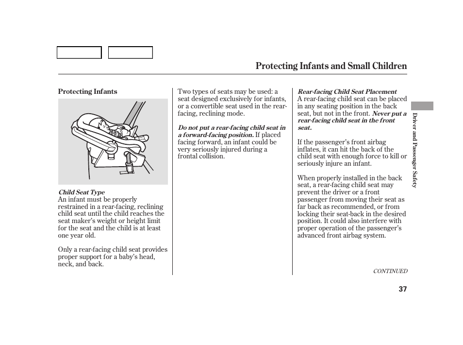 Protecting infants and small children | HONDA 2006 CR-V - Owner's Manual User Manual | Page 40 / 274