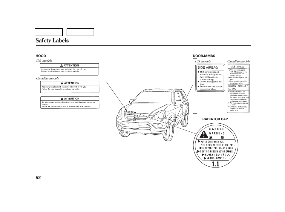 Safety labels | HONDA 2006 CR-V - Owner's Manual User Manual | Page 55 / 274