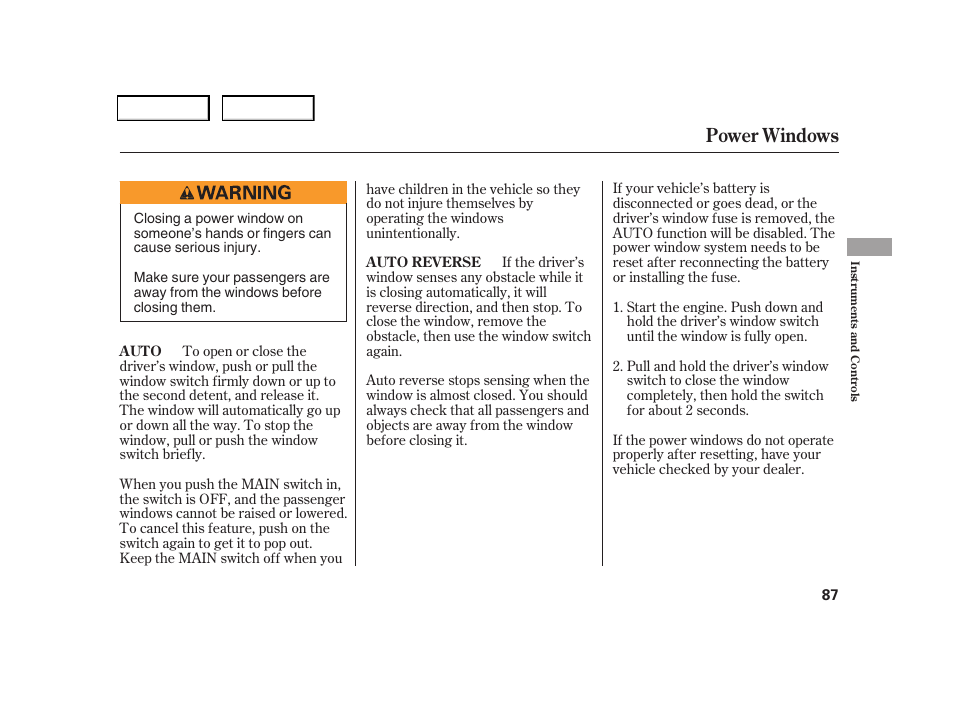 Power windows | HONDA 2006 CR-V - Owner's Manual User Manual | Page 90 / 274
