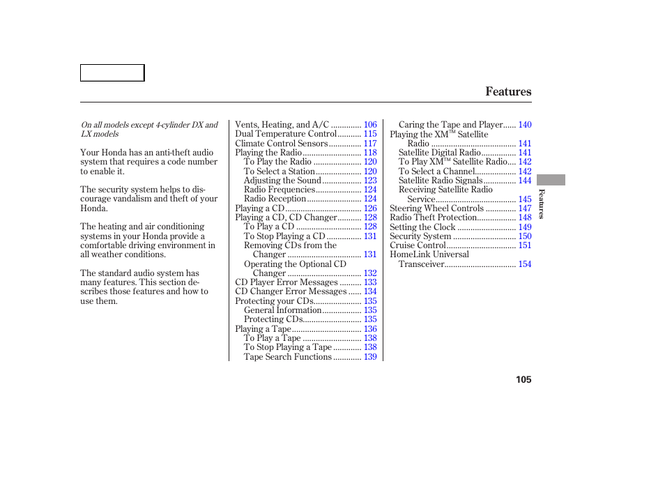 Features | HONDA 2005 Accord Sedan - Owner's Manual User Manual | Page 106 / 302