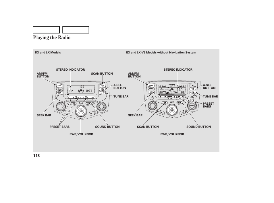 Playing the radio | HONDA 2005 Accord Sedan - Owner's Manual User Manual | Page 119 / 302