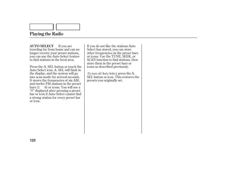 Playing the radio | HONDA 2005 Accord Sedan - Owner's Manual User Manual | Page 123 / 302
