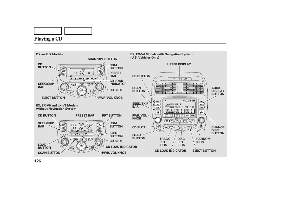 Playing a cd | HONDA 2005 Accord Sedan - Owner's Manual User Manual | Page 127 / 302