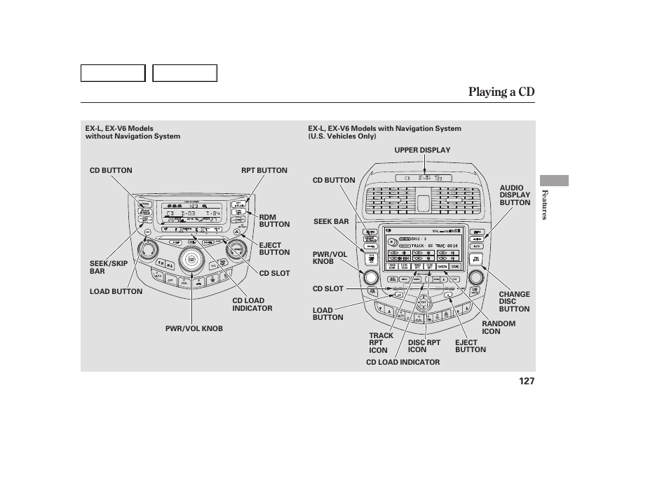 Playing a cd | HONDA 2005 Accord Sedan - Owner's Manual User Manual | Page 128 / 302