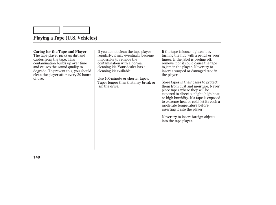 Playing a tape (u.s. vehicles) | HONDA 2005 Accord Sedan - Owner's Manual User Manual | Page 141 / 302