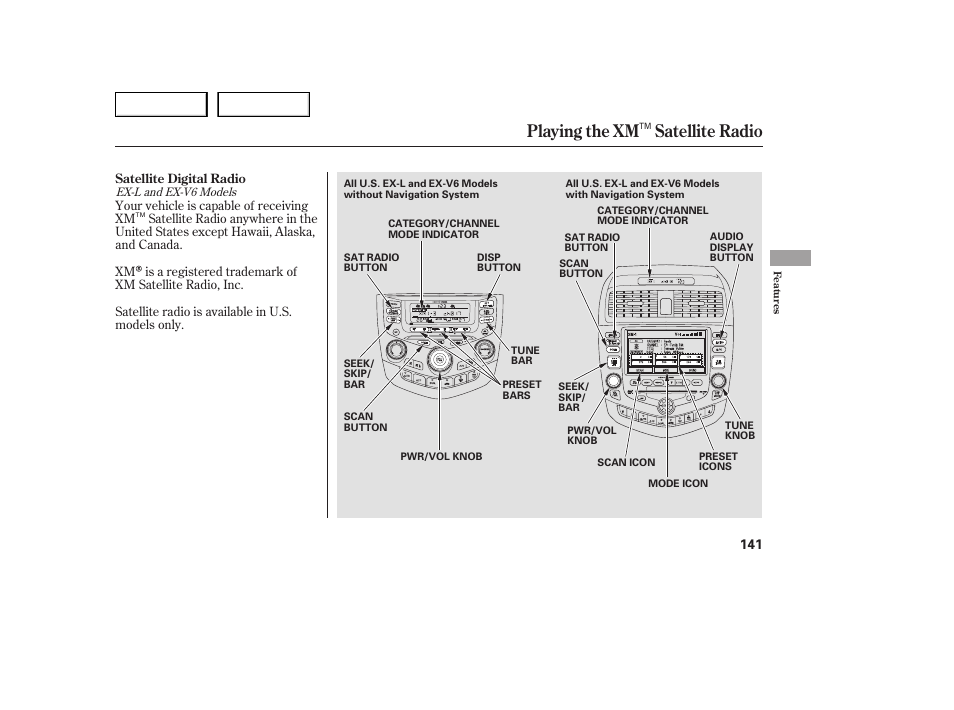 Playing the xm satellite radio | HONDA 2005 Accord Sedan - Owner's Manual User Manual | Page 142 / 302