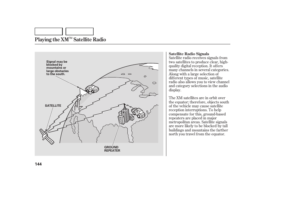 Playing the xm satellite radio | HONDA 2005 Accord Sedan - Owner's Manual User Manual | Page 145 / 302