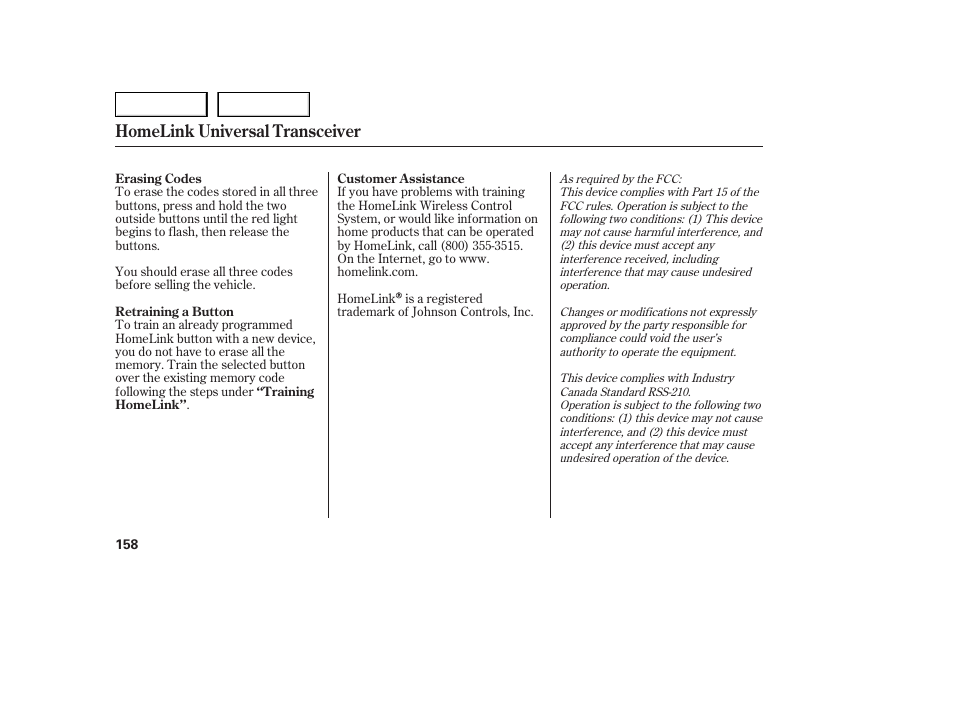 Homelink universal transceiver | HONDA 2005 Accord Sedan - Owner's Manual User Manual | Page 159 / 302