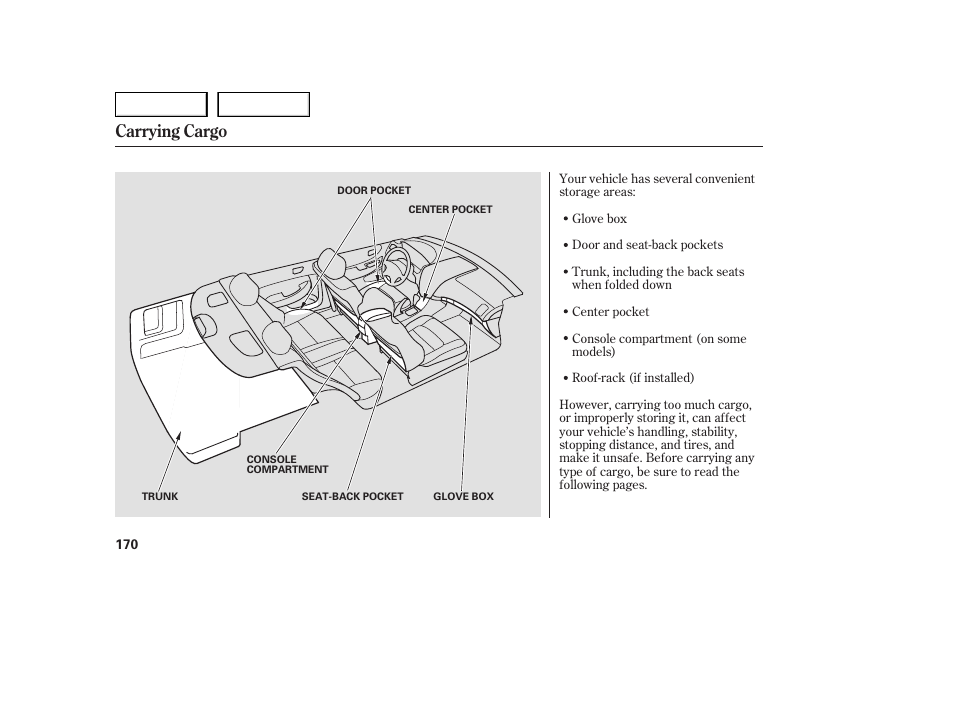 Carrying cargo | HONDA 2005 Accord Sedan - Owner's Manual User Manual | Page 171 / 302