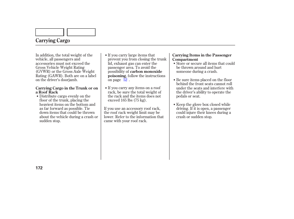 Carrying cargo | HONDA 2005 Accord Sedan - Owner's Manual User Manual | Page 173 / 302