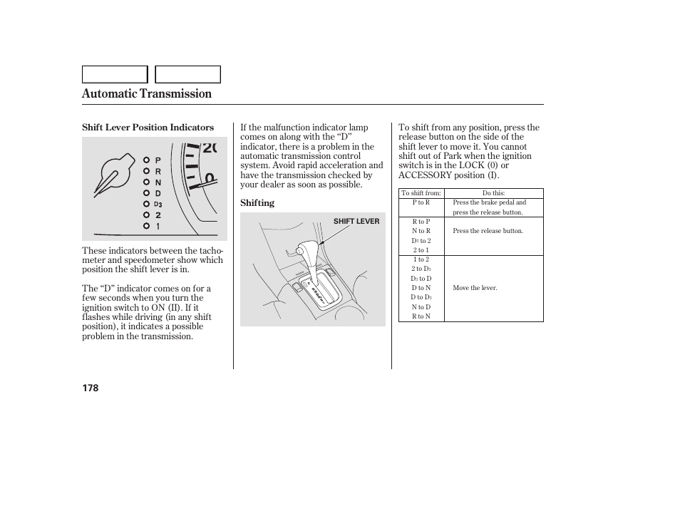 Automatic transmission | HONDA 2005 Accord Sedan - Owner's Manual User Manual | Page 179 / 302