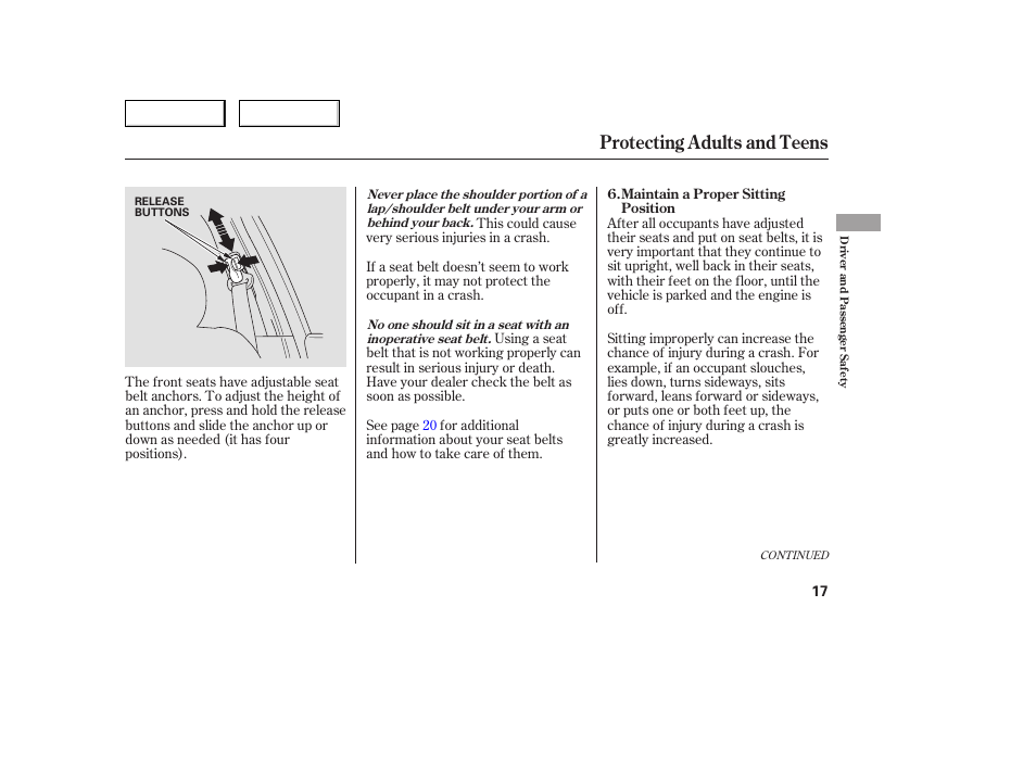 Protecting adults and teens | HONDA 2005 Accord Sedan - Owner's Manual User Manual | Page 18 / 302