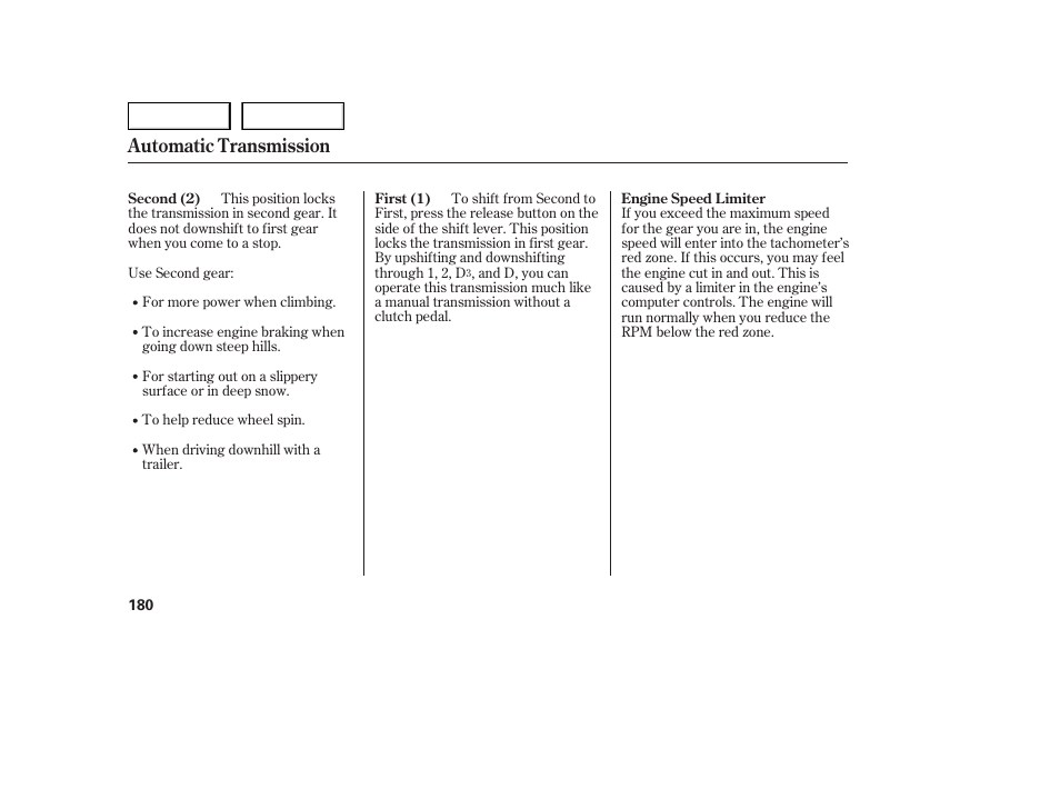 Automatic transmission | HONDA 2005 Accord Sedan - Owner's Manual User Manual | Page 181 / 302