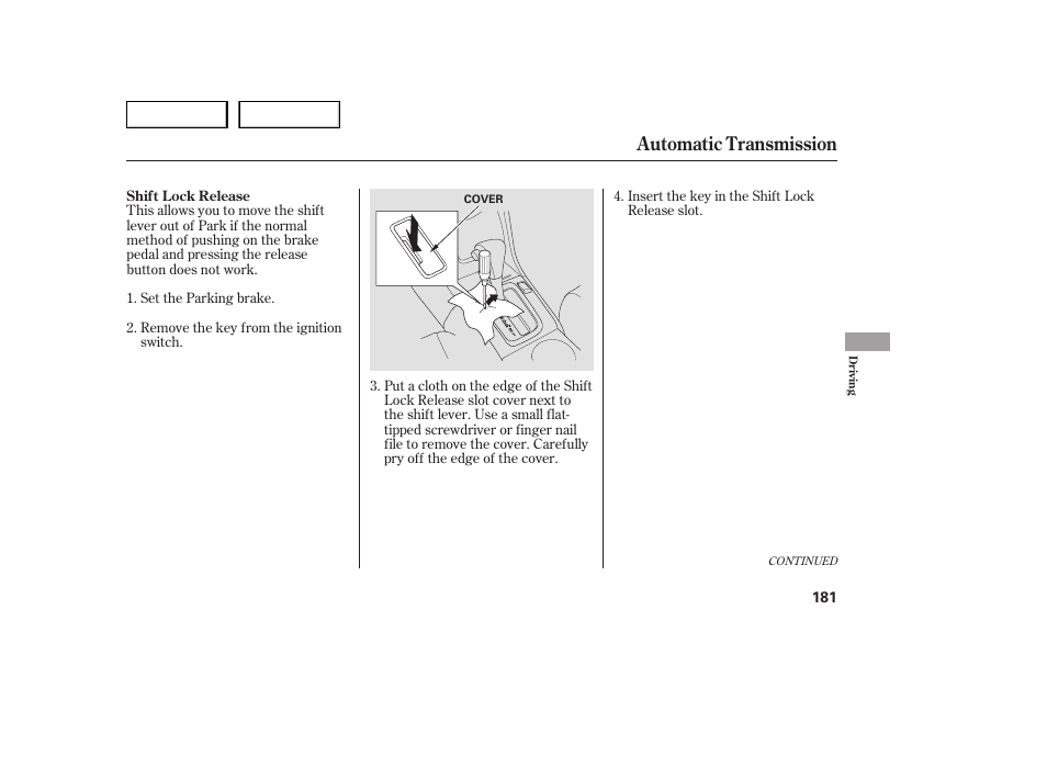 Automatic transmission | HONDA 2005 Accord Sedan - Owner's Manual User Manual | Page 182 / 302