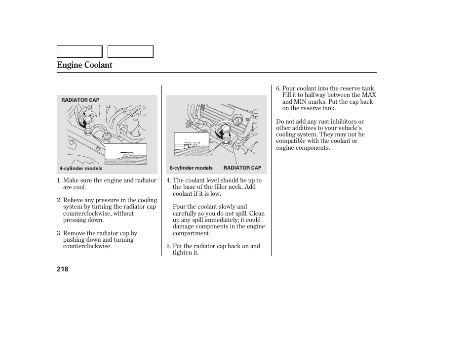 Engine coolant | HONDA 2005 Accord Sedan - Owner's Manual User Manual | Page 219 / 302