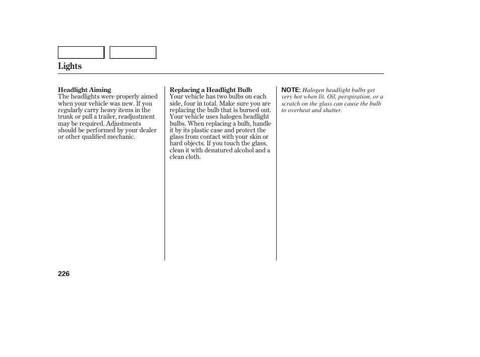 Lights | HONDA 2005 Accord Sedan - Owner's Manual User Manual | Page 227 / 302