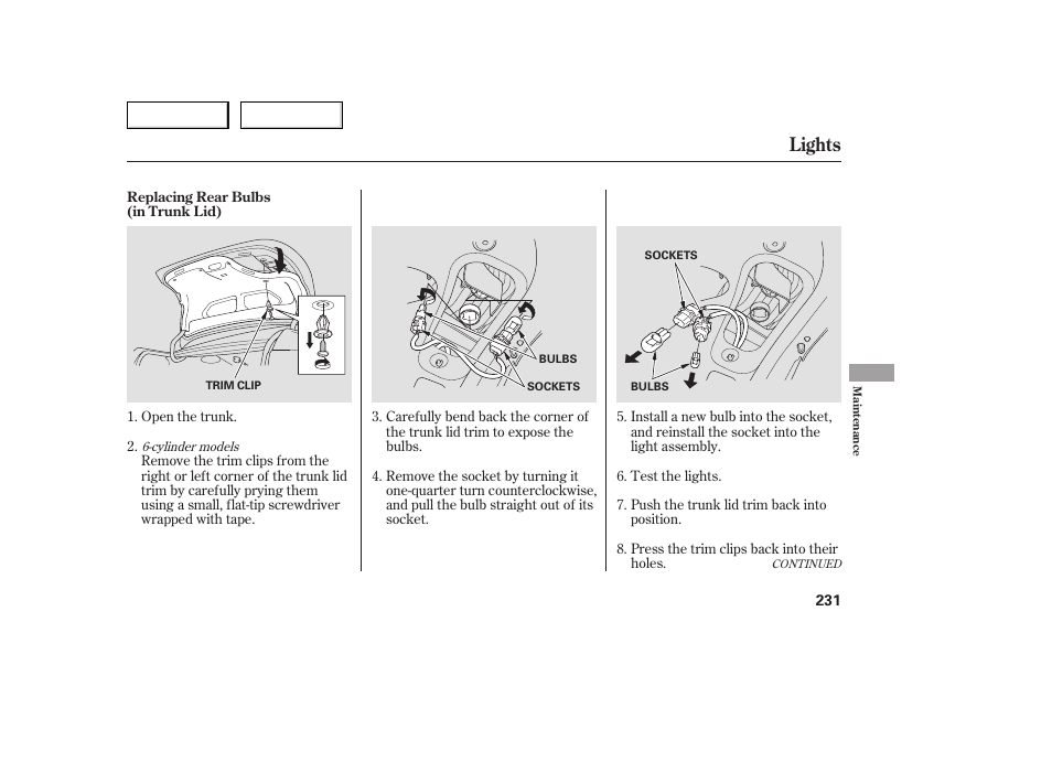 Lights | HONDA 2005 Accord Sedan - Owner's Manual User Manual | Page 232 / 302