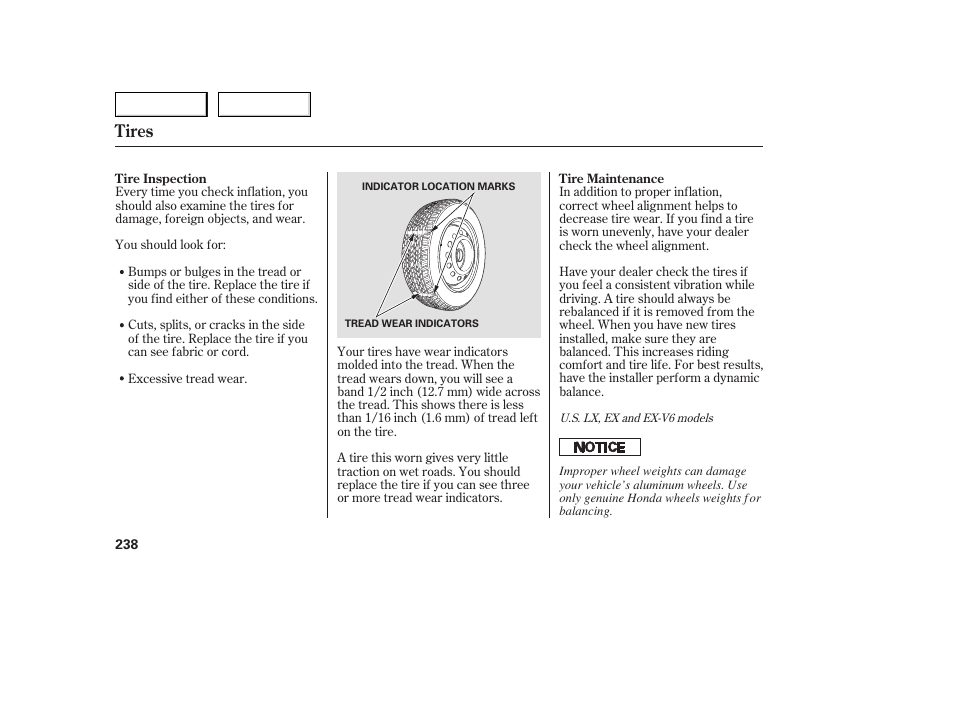 Tires | HONDA 2005 Accord Sedan - Owner's Manual User Manual | Page 239 / 302