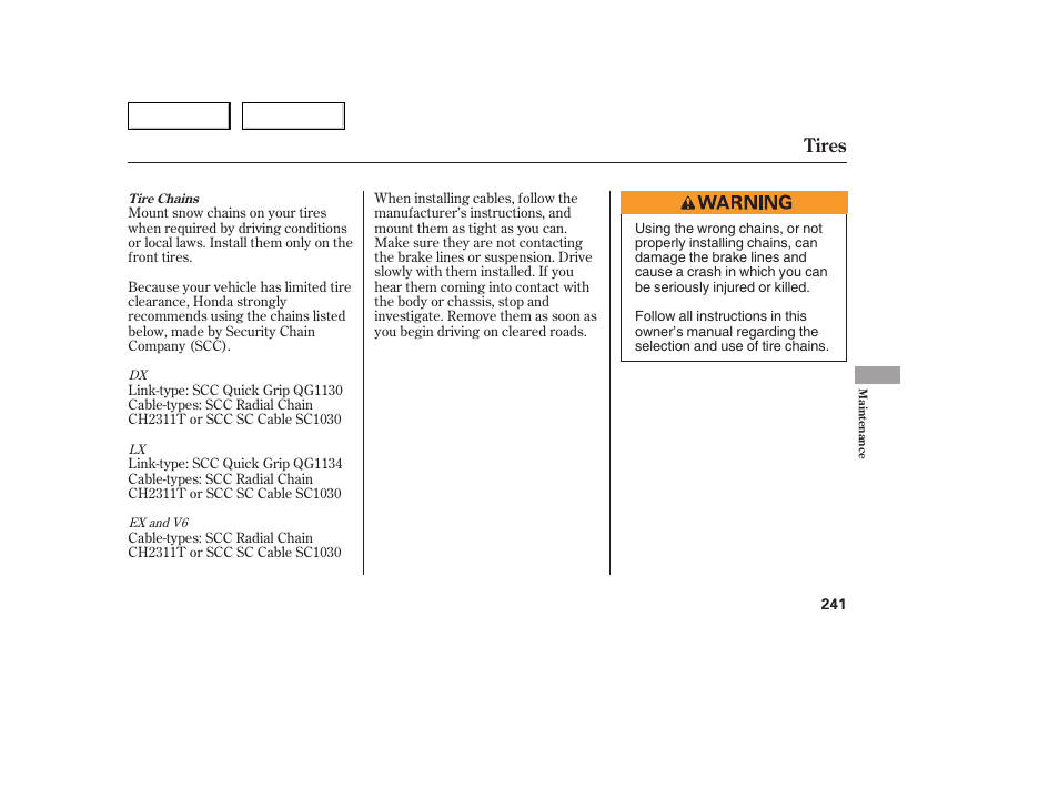 Tires | HONDA 2005 Accord Sedan - Owner's Manual User Manual | Page 242 / 302