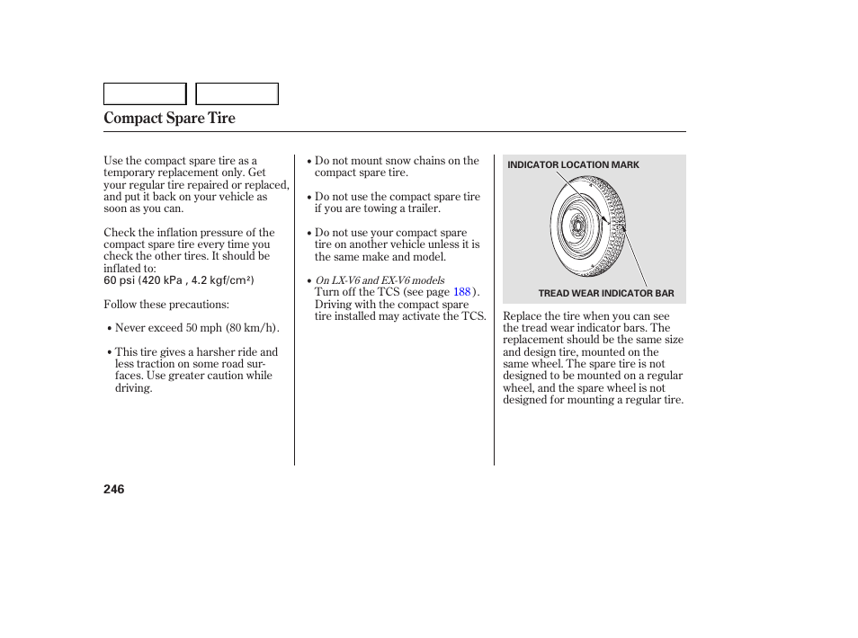 Compact spare tire | HONDA 2005 Accord Sedan - Owner's Manual User Manual | Page 247 / 302