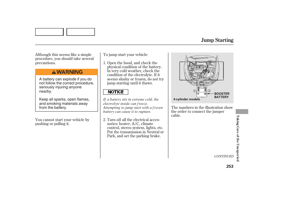 Jump starting | HONDA 2005 Accord Sedan - Owner's Manual User Manual | Page 254 / 302