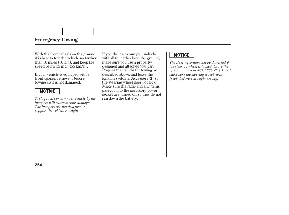 Emergency towing | HONDA 2005 Accord Sedan - Owner's Manual User Manual | Page 265 / 302