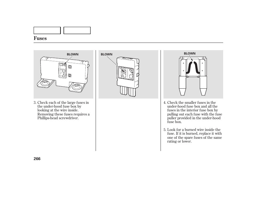 Fuses | HONDA 2005 Accord Sedan - Owner's Manual User Manual | Page 267 / 302