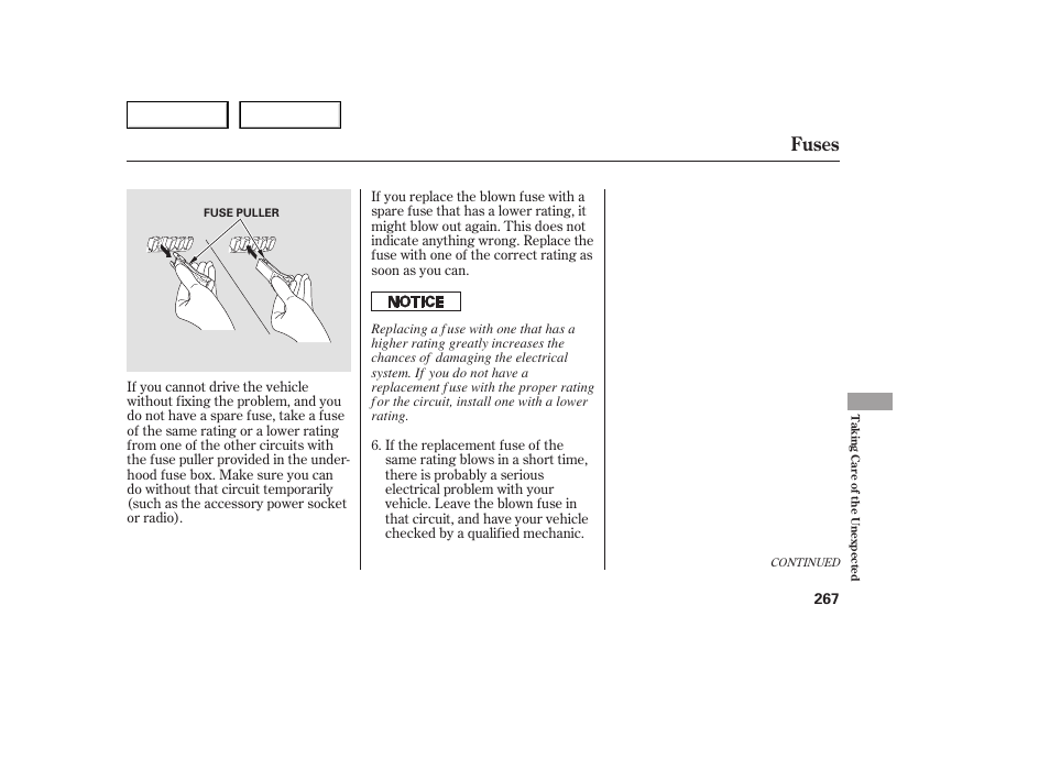 Fuses | HONDA 2005 Accord Sedan - Owner's Manual User Manual | Page 268 / 302