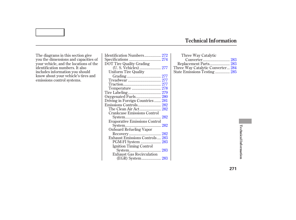 Technical information | HONDA 2005 Accord Sedan - Owner's Manual User Manual | Page 272 / 302