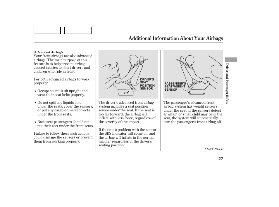 Additional information about your airbags | HONDA 2005 Accord Sedan - Owner's Manual User Manual | Page 28 / 302