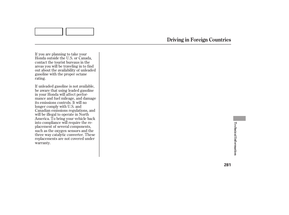 Driving in foreign countries | HONDA 2005 Accord Sedan - Owner's Manual User Manual | Page 282 / 302