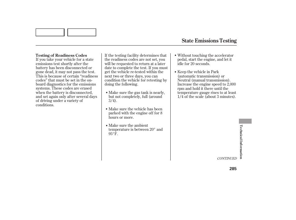 State emissions testing | HONDA 2005 Accord Sedan - Owner's Manual User Manual | Page 286 / 302