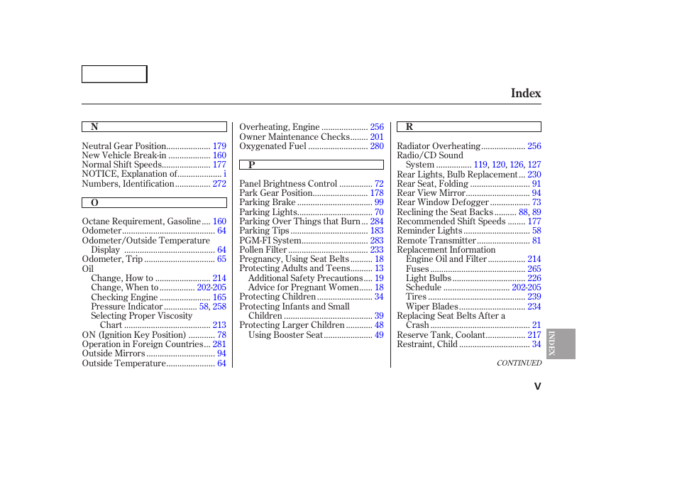 Index | HONDA 2005 Accord Sedan - Owner's Manual User Manual | Page 298 / 302