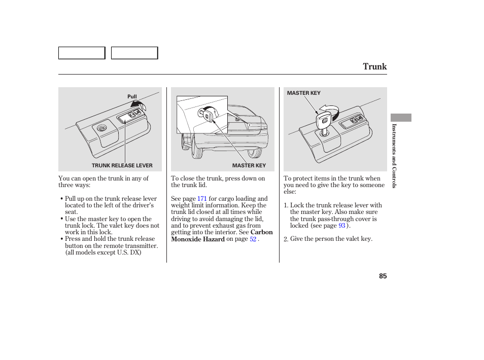 Trunk | HONDA 2005 Accord Sedan - Owner's Manual User Manual | Page 86 / 302