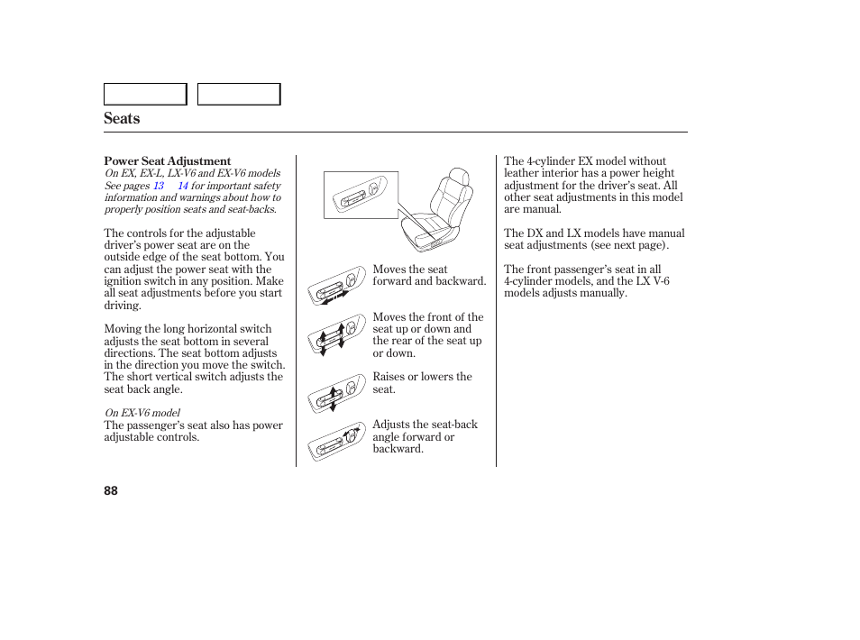 Seats | HONDA 2005 Accord Sedan - Owner's Manual User Manual | Page 89 / 302